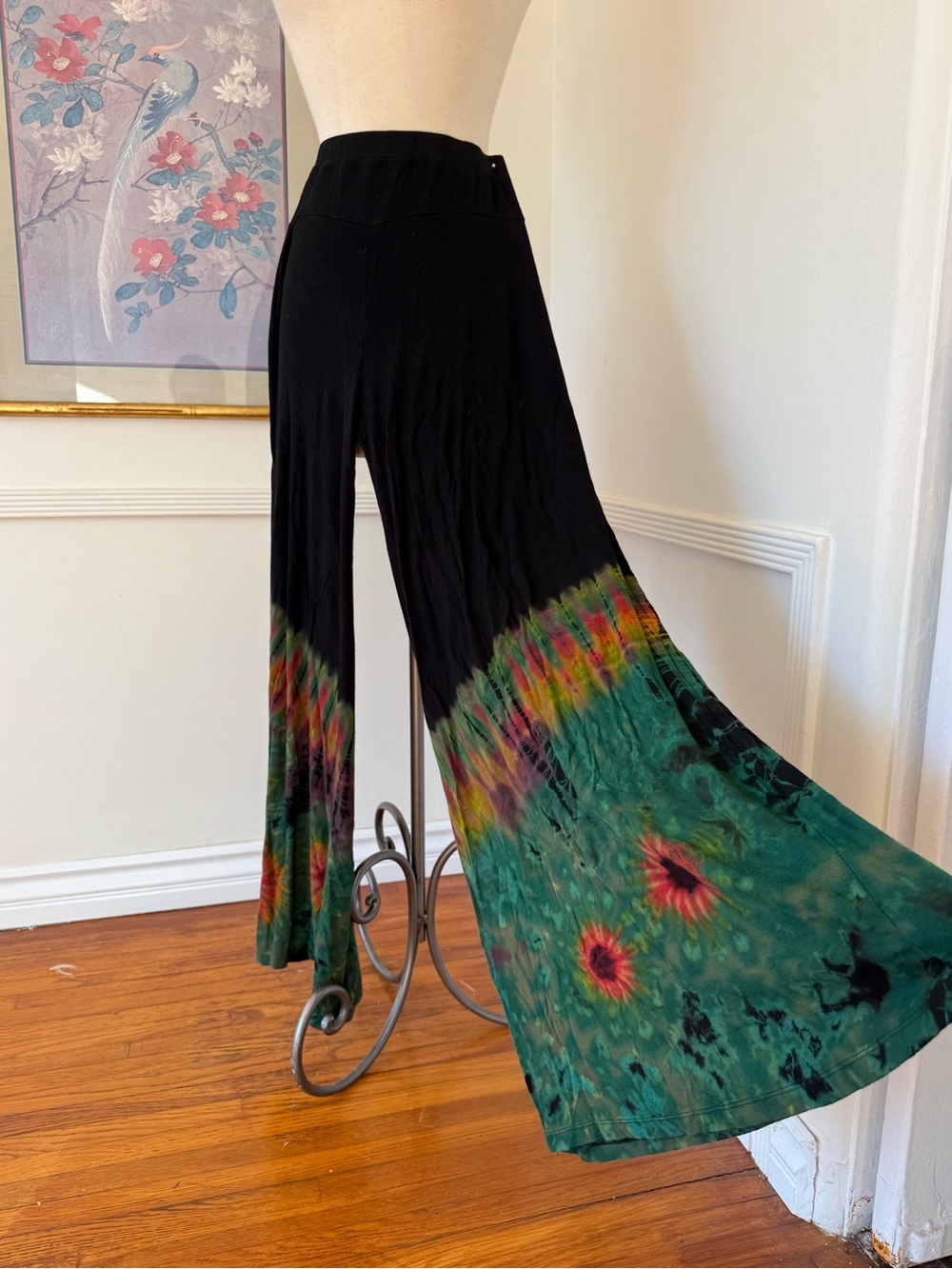 Tie-Dye Wide Leg Palazzo Pants - Black & Green
